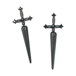 Dagger Sword Earrings Gunmetal Black Crystal Fantasy Jewelry Gifts 2 Inch